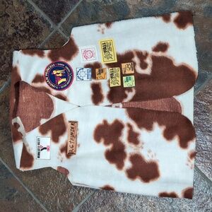 Vintage 70s Santee Sioux Native American YMCA patched Cow Print Vest